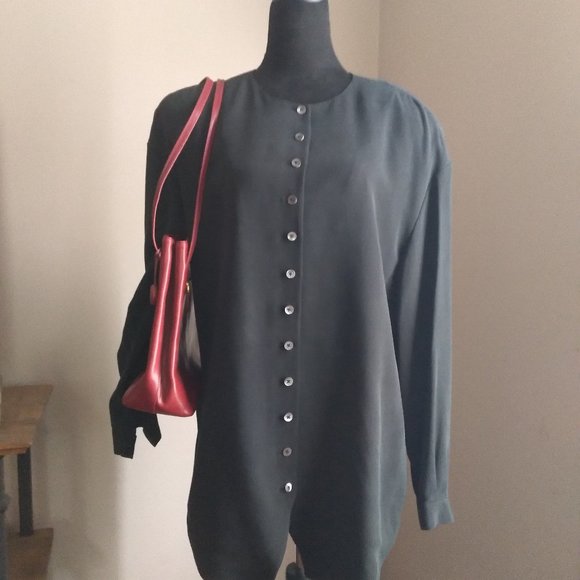 Black Silk Blouse by Dana Buchman | Size 12 - Picture 1 of 7